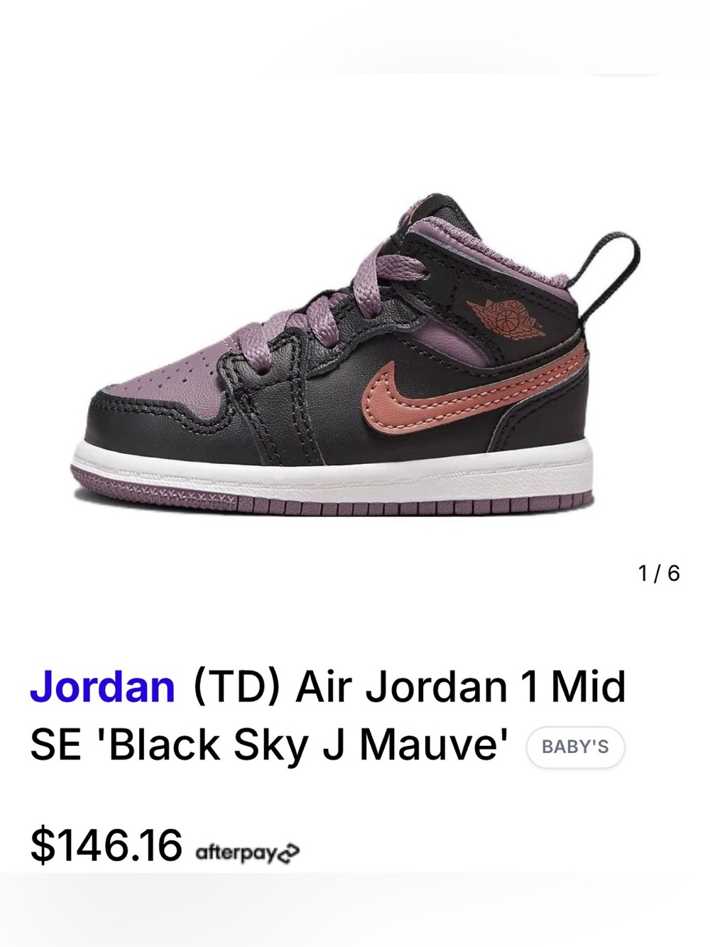 Jordan - (TD) Air Jordan 1 Mid SE 'Black Sky J Mauve'